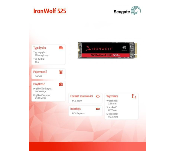 Seagate 500GB M.2 PCIe Gen4 NVMe IronWolf 525 - 1042673 - zdjęcie 3